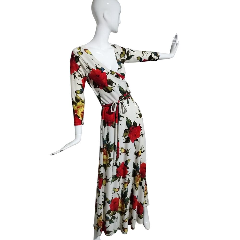 Y2K Tua Womens size Small‎ Floral Faux Wrap Whimsical Maxi Cocktail Event Dress